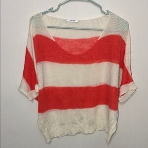 A.S. Penny Striped Open Knit Sweater – Coral/White, Women’s L